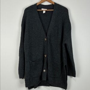 H&M Women’s Medium Button-Up Cardigan Oversized Charcoal Gray Pockets